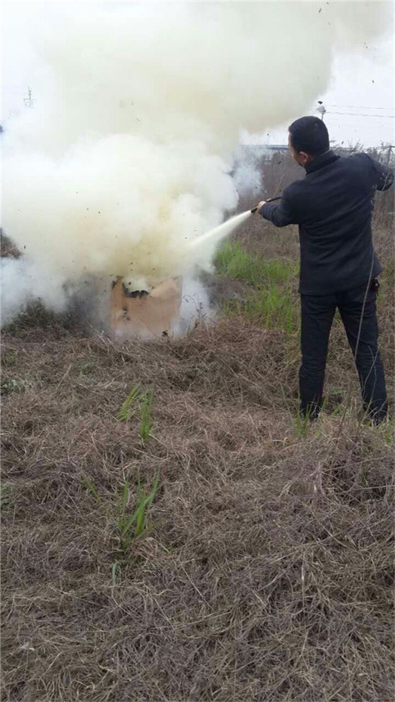 村上雷书记像沐鸣2制造中心同事演示灭火器使用方法